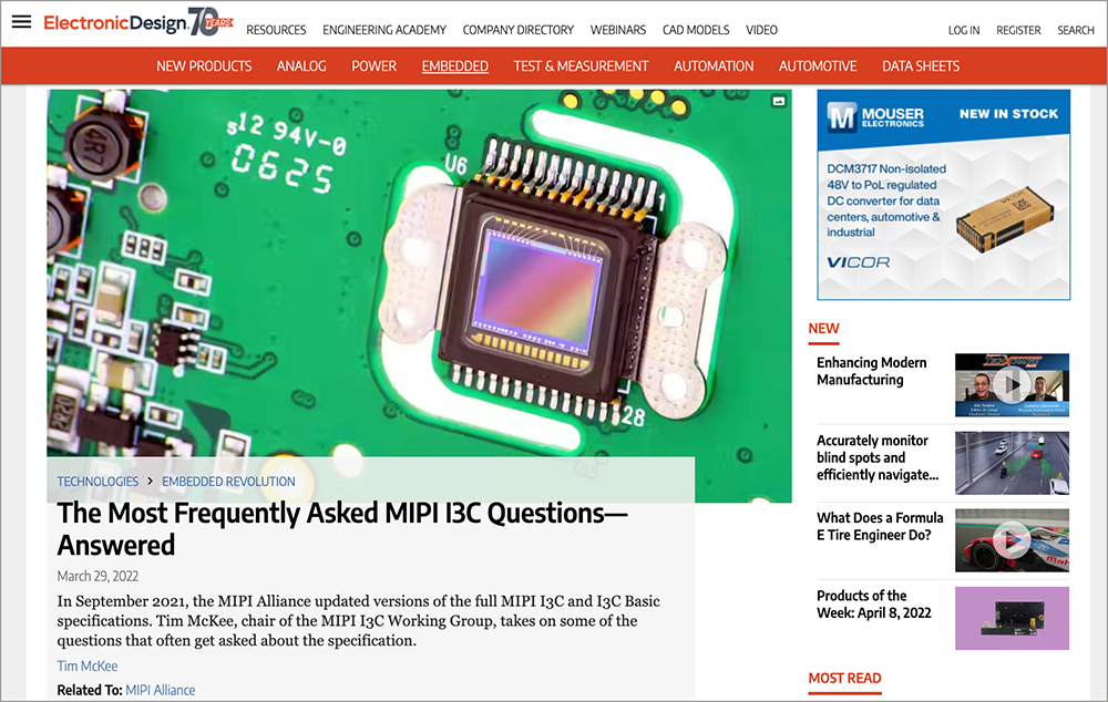 Recent Updates To MIPI I3C Basic, A-PHY And CSI-2 Gain Media Attention